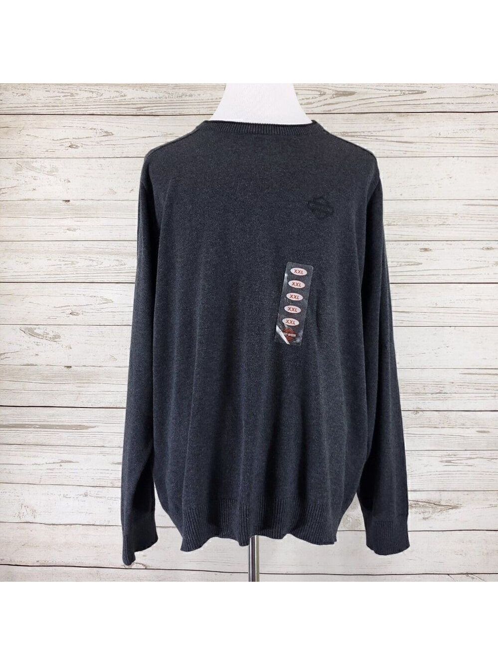 NWT Harley Davidson Mens Size 2XL Bar & Shield Logo Gray Knit Crew Neck Sweater
